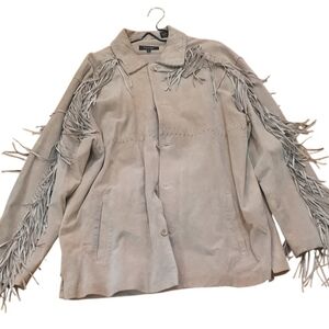 Genelli Mens Leather Fringe Jacket Size XXL Blonde Tan & Pants Size 40 Vintage